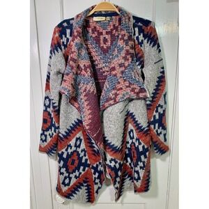 Open Front Southwestern Aztec Shawl Collar Cardigan Drape Thick Knit / Size S